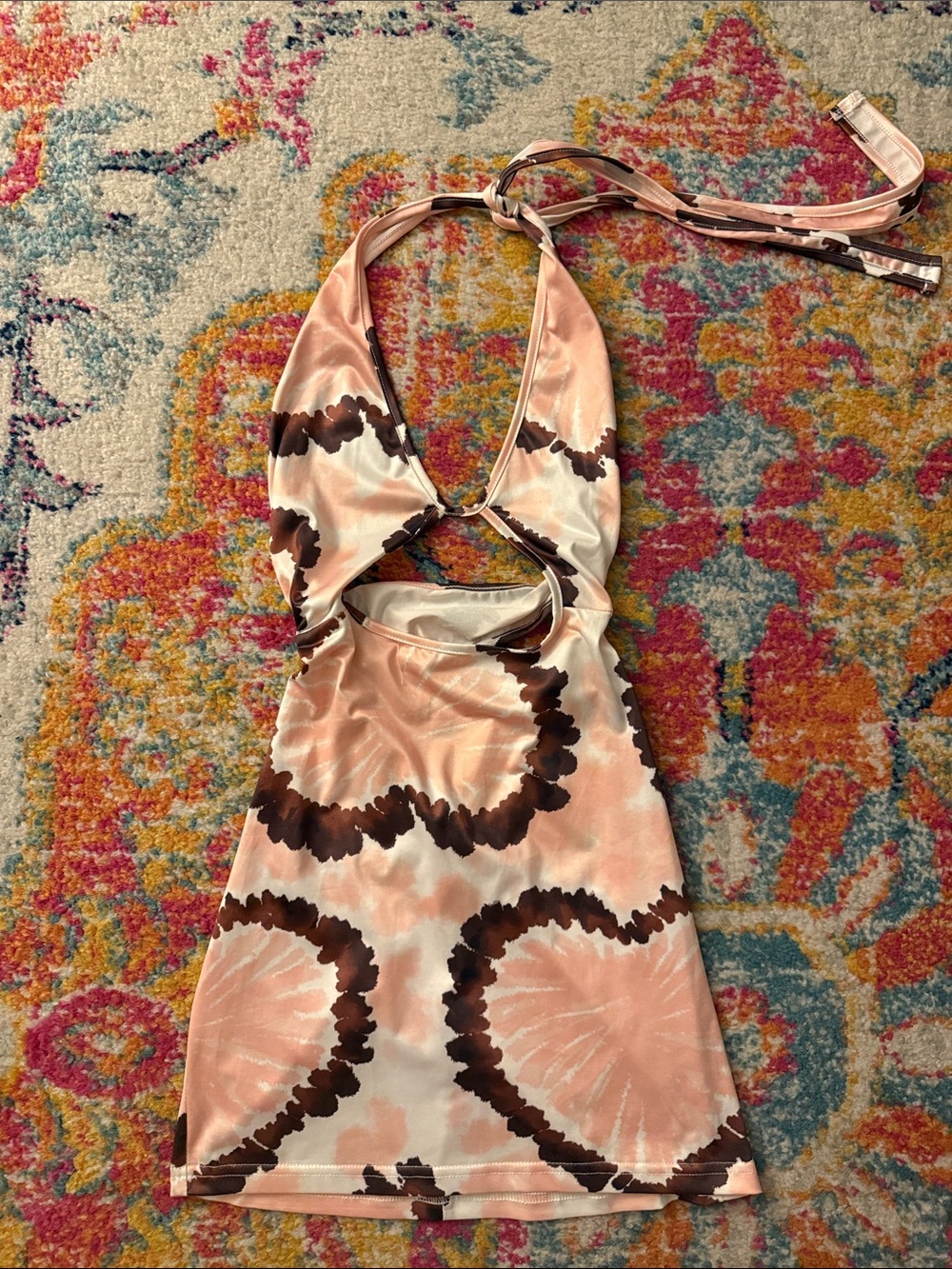 Women's Cutout Tie-Dye Mini Dress - Peach/Brown